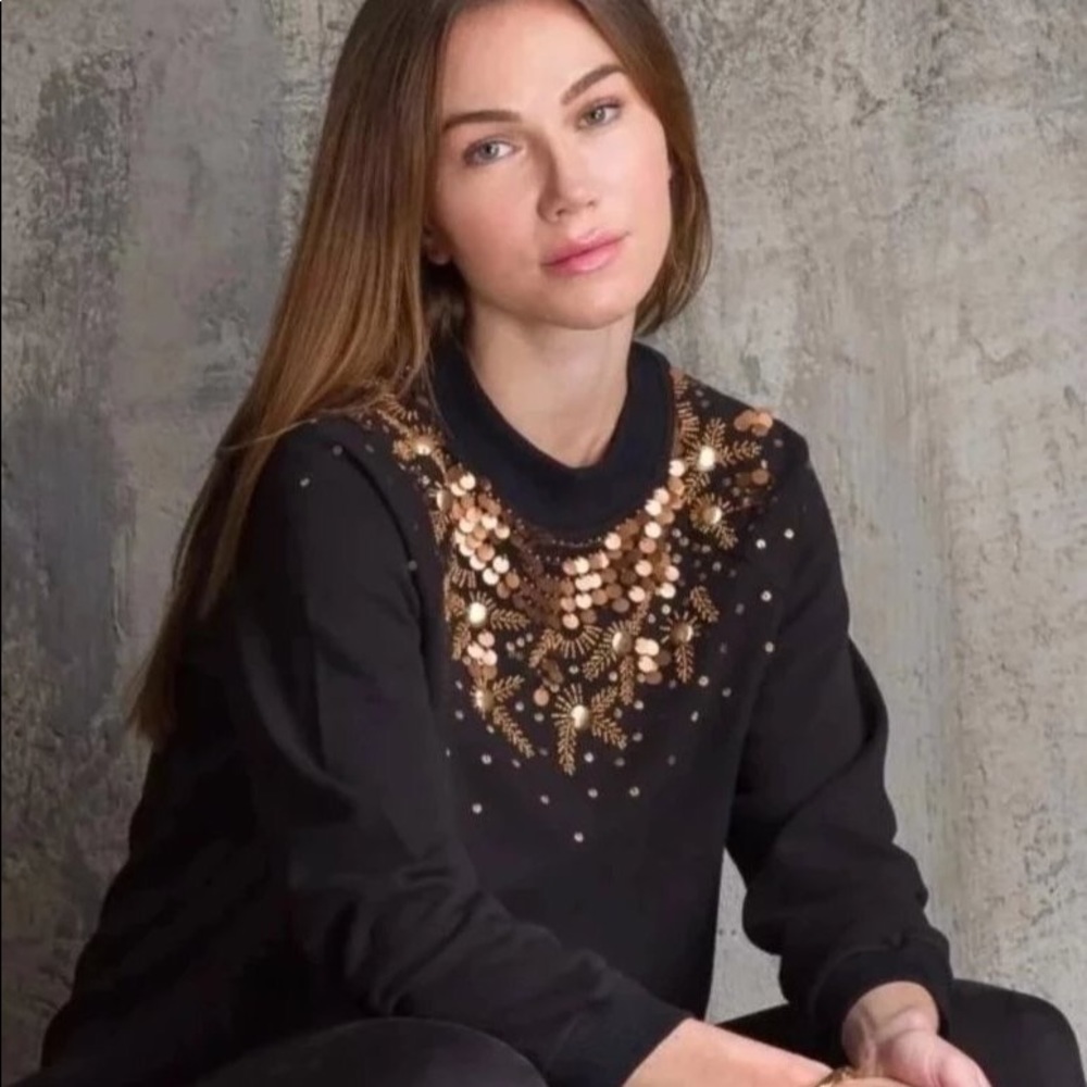 Black Beaded Sweatshirt
